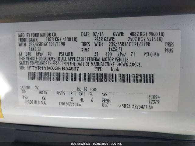 1FTYR1YMXGKB54607 Ford Transit-250