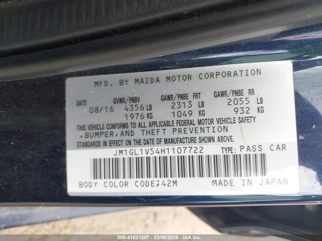 JM1GL1V54H1107722 Mazda Mazda6 Touring
