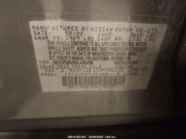 3N1CP5BV8NL490439 Nissan Kicks S Xtronic Cvt
