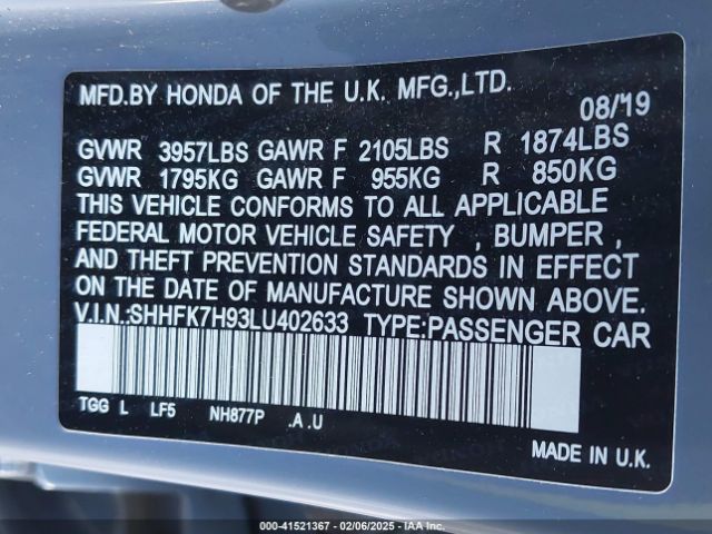 SHHFK7H93LU402633 Honda Civic Sport Touring