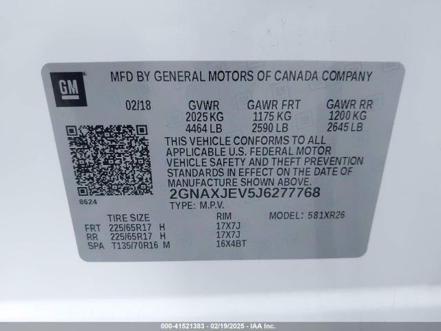 Chevrolet EQUINOX LT 2018 2GNAXJEV5J6277768 Image 9