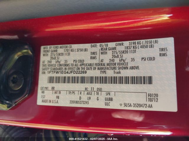 1FTFW1EG4JFD22269 Ford F-150 Platinum