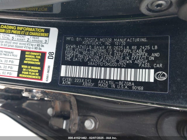 2021 LEXUS ES 250 58AD11D13MU001752 Photo 8