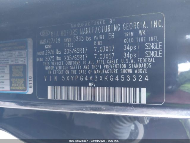 5XYPG4A3XKG453324 KIA Sorento 2.4l L