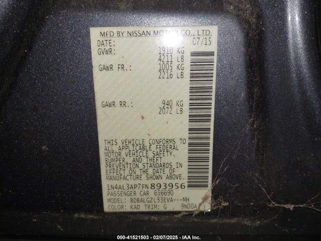 1N4AL3AP7FN893956 Nissan Altima 2.5 S