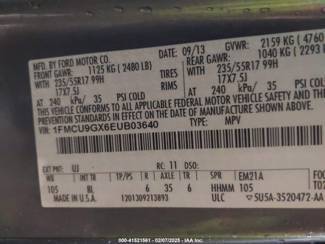 Ford ESCAPE SE 2014 1FMCU9GX6EUB03640 Image 9