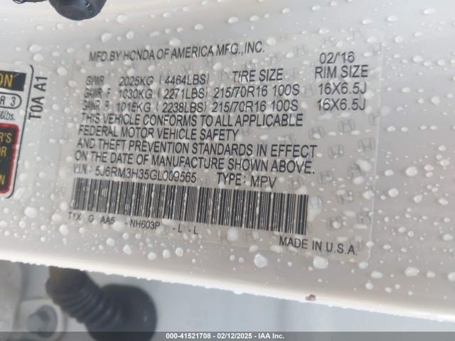 Honda CR-V LX 2016 5J6RM3H35GL009565 Image 9