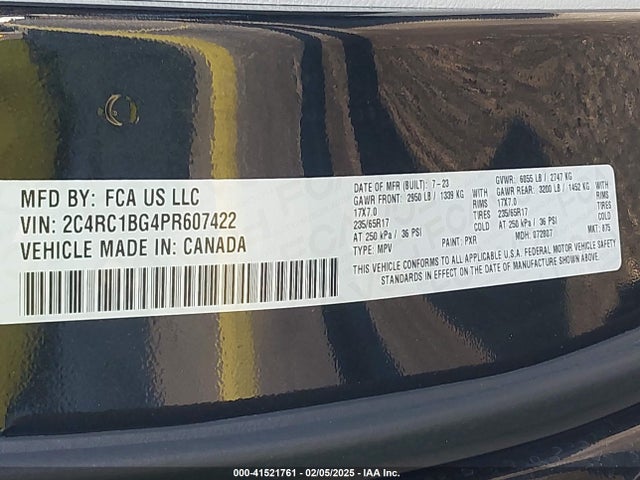 2023 Chrysler Pacifica Touring L მანქანა იყიდება აუქციონზე, vin: 2C4RC1BG4PR607422, აუქციონის ნომერი: 41521761