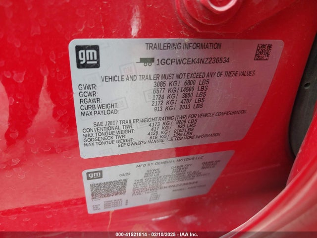 1GCPWCEK4NZ236534 Chevrolet Silverado 1500 Ltd 2wd  Short Bed Lt