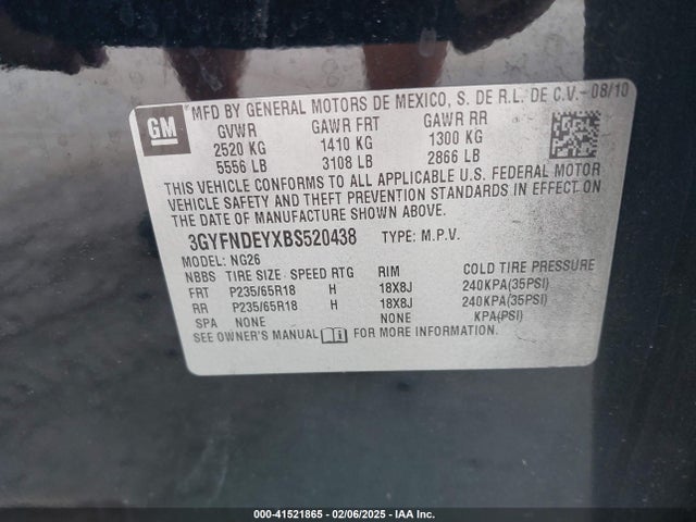 2011 CADILLAC SRX 3GYFNDEYXBS520438 Photo 8