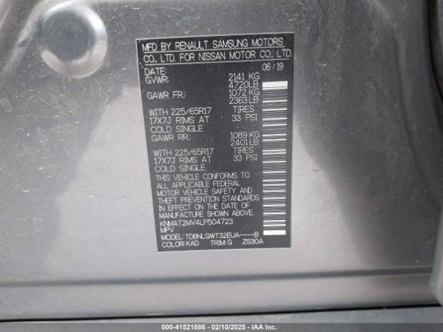 KNMAT2MV4LP504723 Nissan Rogue Sv Intelligent Awd