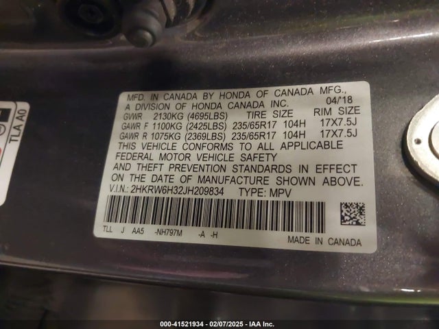 2HKRW6H32JH209834 Honda CR-V LX