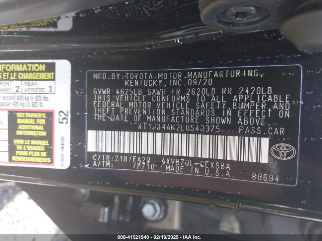 4T1J31AK2LU543375 Toyota Camry Se Hybrid