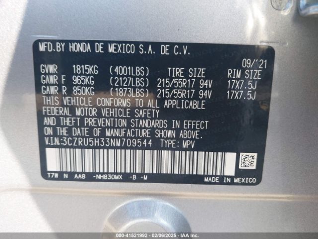 3CZRU5H33NM709544 Honda Hr-v 2wd Lx