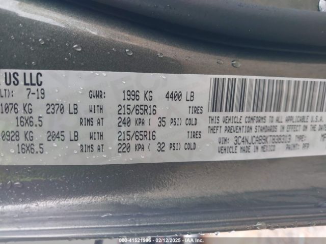 3C4NJCAB9KT838313 Jeep Compass Sport Fwd