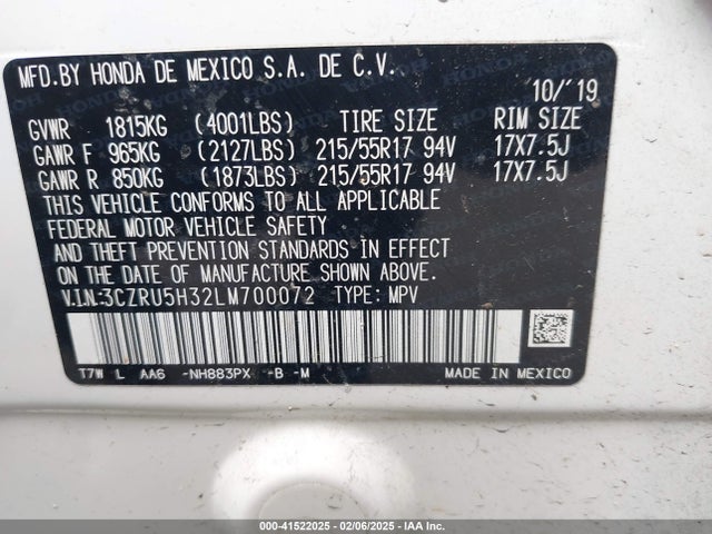 3CZRU5H32LM700072 Honda Hr-v 2wd Lx