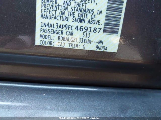 Nissan Altima 2.5 S 2015 1N4AL3AP9FC469187 Image 9