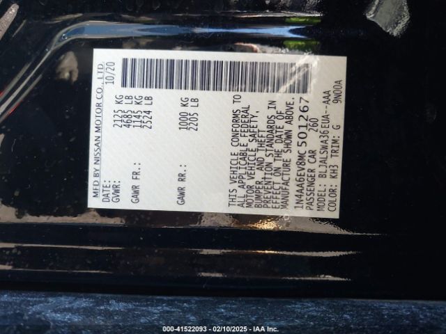 1N4AA6EV8MC501267 Nissan Maxima Sr Xtronic Cvt