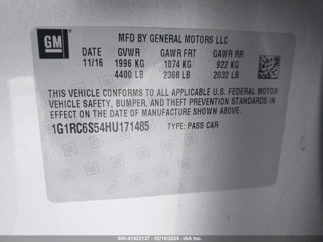 1G1RC6S54HU171485 Chevrolet l3a - di: direct injectio, vvt: variable valve timing, hybrid, gen 1