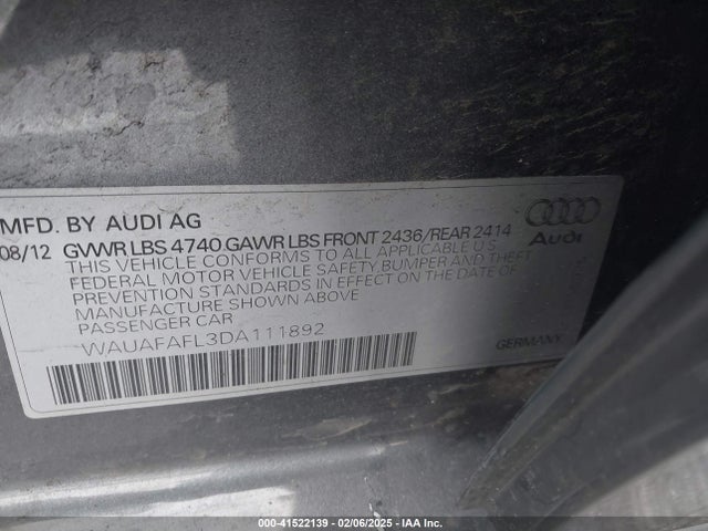 2013 AUDI A4 WAUAFAFL3DA111892 Photo 8