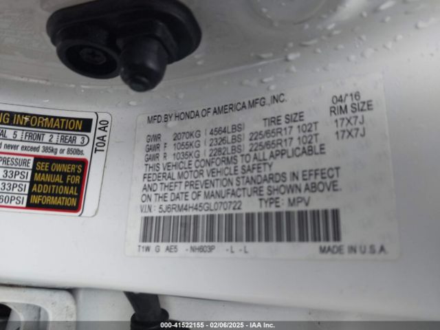 5J6RM4H45GL070722 Honda CR-V SE