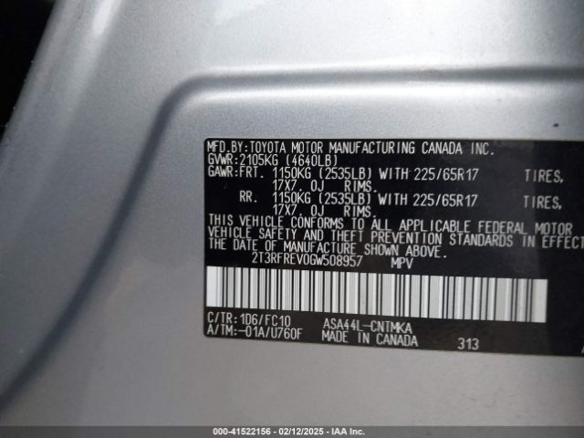 2T3RFREV0GW508957 Toyota Rav4 Xle