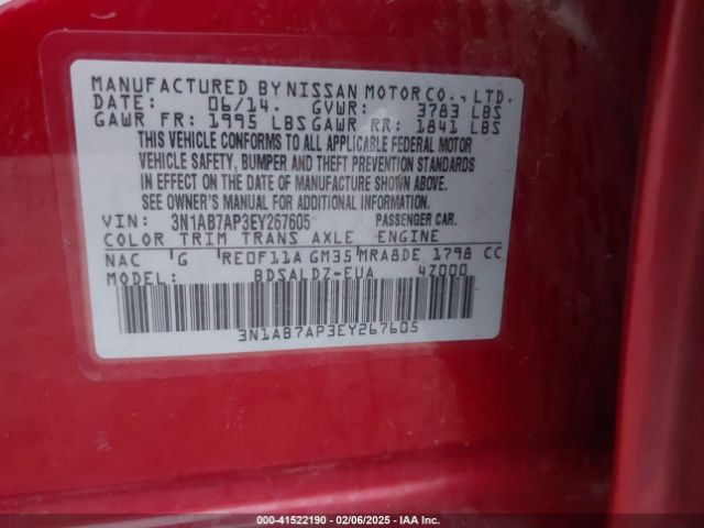 3N1AB7AP3EY267605 Nissan Sentra Fe+ S/fe+ Sv/s/sl/sr/sv