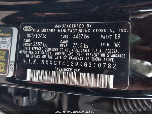 5XXGT4L39KG310782 KIA Optima Lx