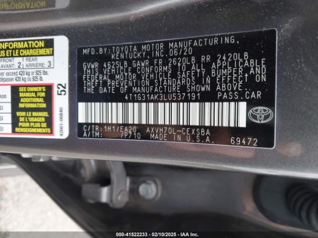4T1G31AK3LU537191 Toyota Camry Se Hybrid