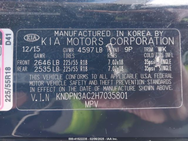 KNDPN3AC2H7035801 KIA Sportage Ex