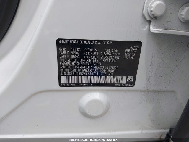 3CZRU5H52NM730791 Honda Hr-v 2wd Ex