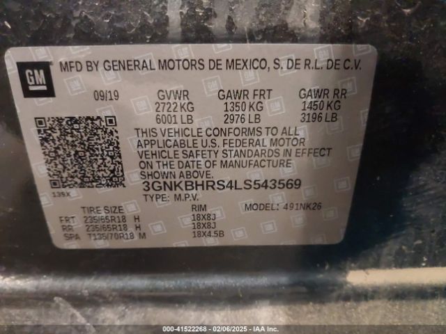 3GNKBHRS4LS543569 Chevrolet Blazer Awd 2lt
