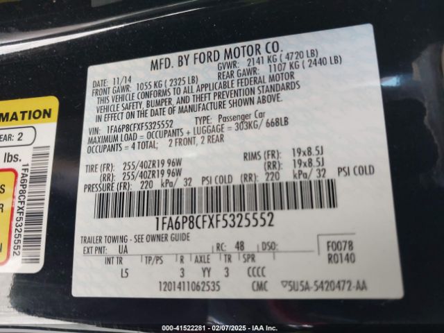 1FA6P8CFXF5325552 Ford Mustang Gt Premium
