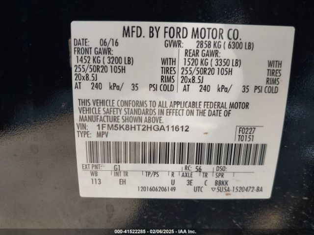 1FM5K8HT2HGA11612 Ford Explorer Platinum