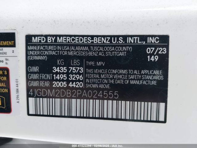 4JGDM2DB2PA024555 Mercedes-Benz Eqs 450+ Suv