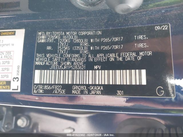JTEEU5JR1P5283621 Toyota 4RUNNER SR5