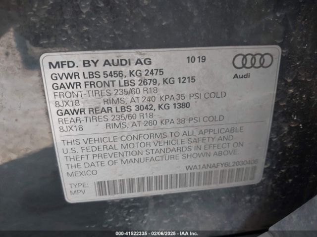 WA1ANAFY6L2030406 Audi Q5 Premium 45 Tfsi Quattro S Tronic/titanium Premium 45 Tfsi Quattro S Tronic