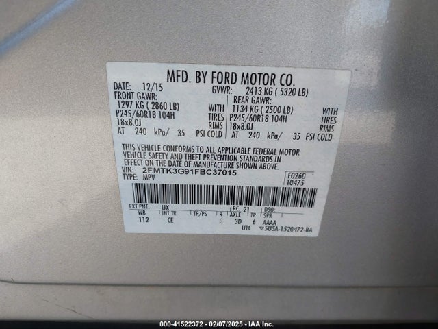2FMTK3G91FBC37015 Ford EDGE SE