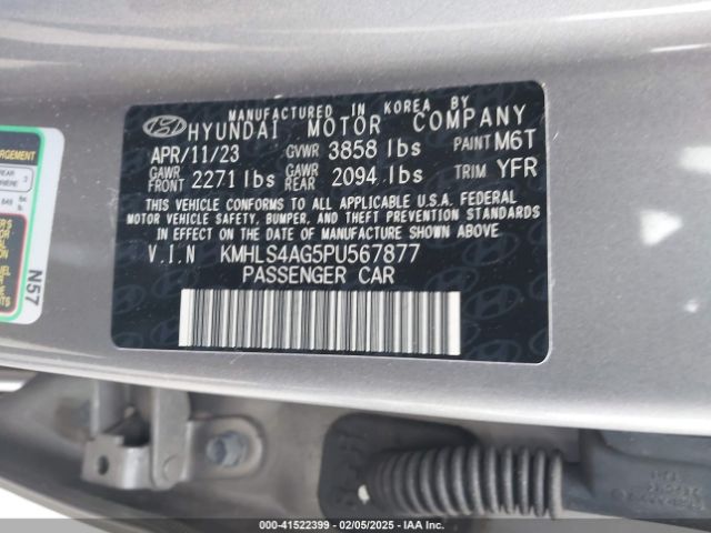KMHLS4AG5PU567877 Hyundai ELANTRA SEL