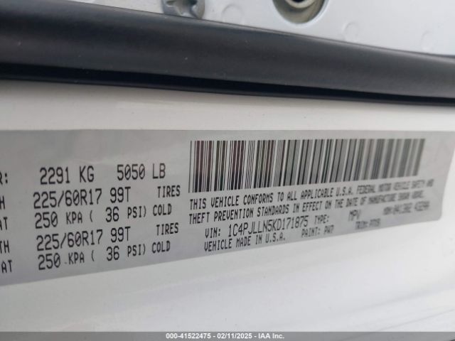 1C4PJLLN5KD171875 Jeep Cherokee Latitude Plus Fwd