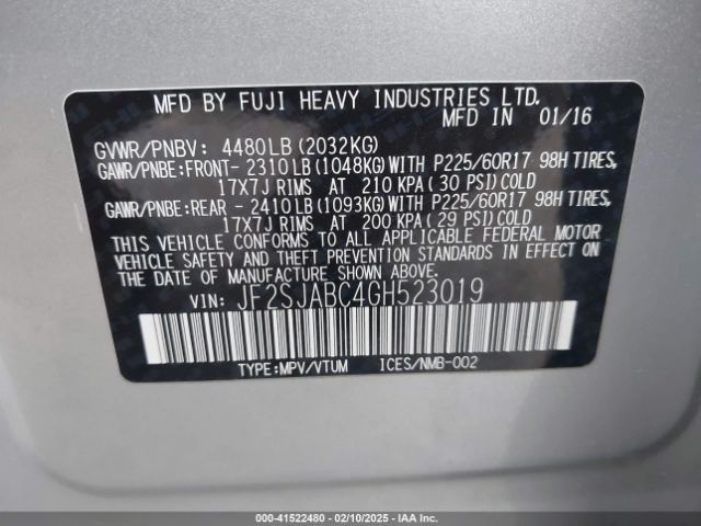 2016 SUBARU FORESTER JF2SJABC4GH523019 Photo 8