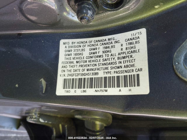 Honda Civic Lx 2016 2HGFC2F59GH513089 Image 9