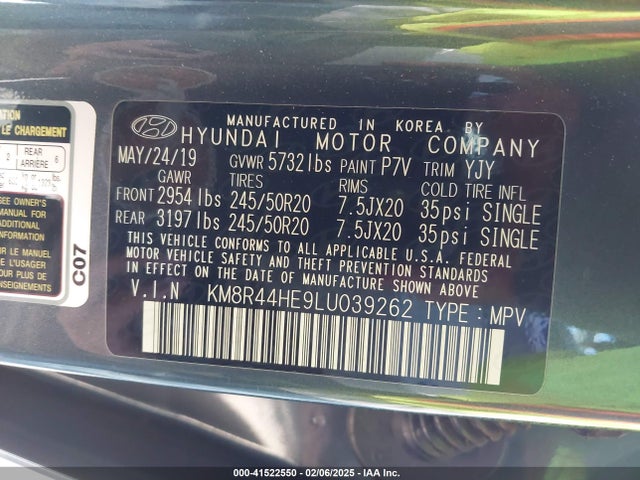 KM8R44HE9LU039262 Hyundai Palisade Sel