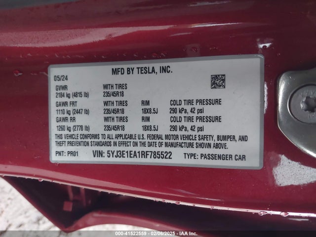 2024 TESLA MODEL 3 5YJ3E1EA1RF785522 Photo 8