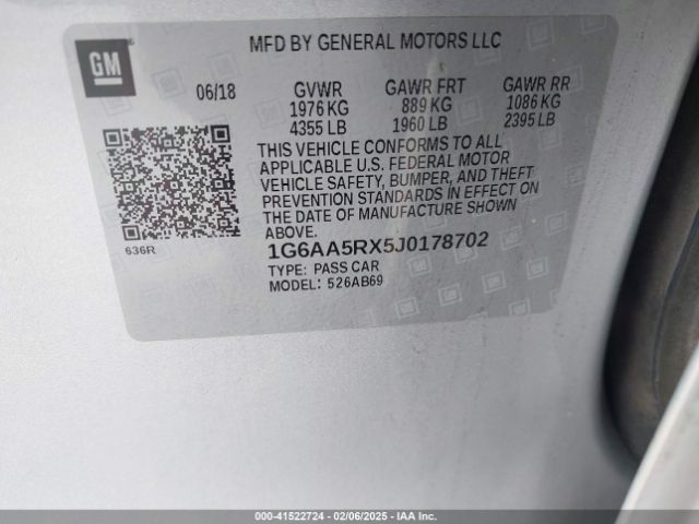 1G6AA5RX5J0178702 Cadillac Ats Standard