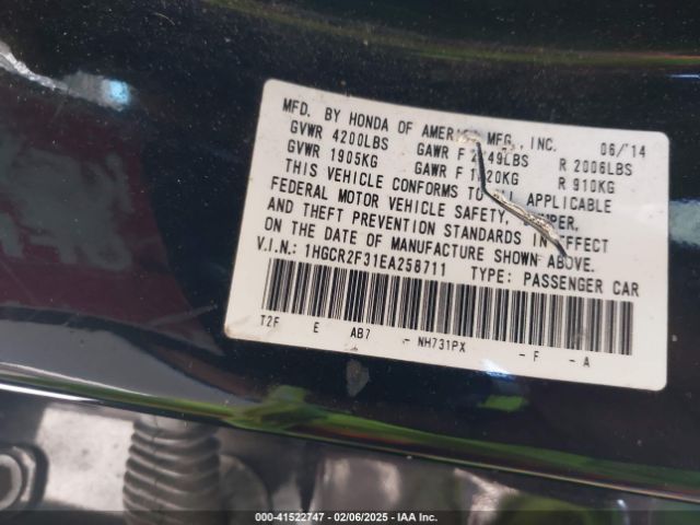2014 HONDA ACCORD SEDAN 1HGCR2F31EA258711 Photo 8