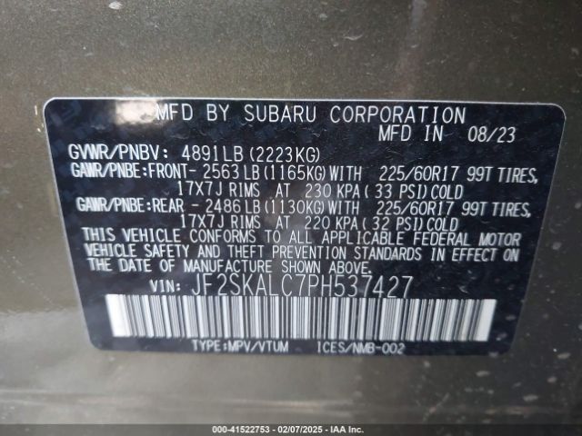 JF2SKALC7PH537427 Subaru Forester Wilderness