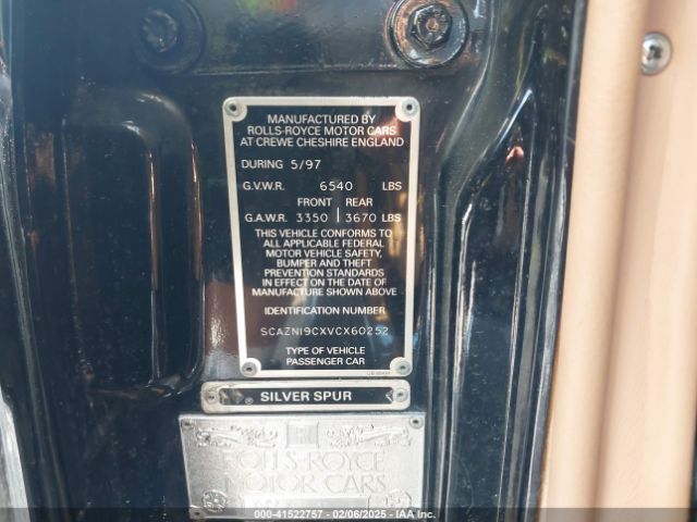 1997 ROLLS-ROYCE SILVER SPUR SCAZN19CXVCX60252 Photo 8
