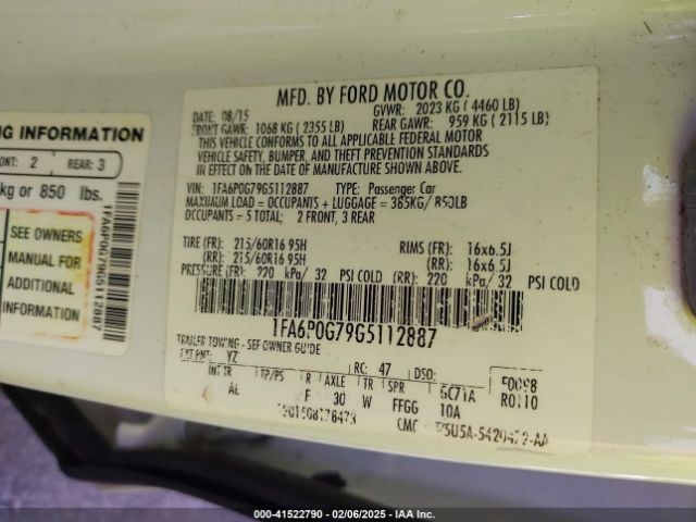 1FA6P0G79G5112887 Ford FUSION S