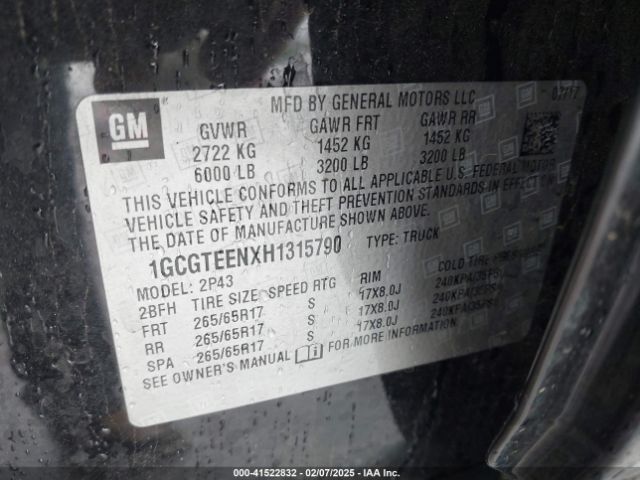 1GCGTEENXH1315790 Chevrolet Colorado Zr2